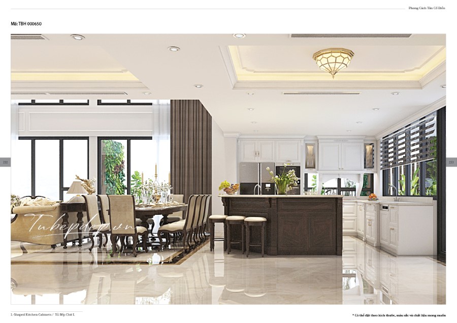 Thiết kế phòng bếp biệt thự tân cổ điển